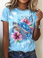 cheap Animals tee-Women's T Shirt Print Graphic Animal Vintage Stylish Classic Short Sleeve Crew Neck Round Neck Regular Tops Casual Daily Weekend Blue Black Apricot Summer Spring Fall