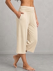 cheap Wide Leg &amp; High Waisted-Women's Wide Leg Vacation Sport Lounge Pants Calf-Length High Waist Comfortable Micro-elastic Vacation Formal Blue Light Gray rice white Black Summer Spring