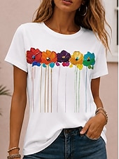 cheap Floral tee-Women's T Shirt Print Floral Graphic Plants Bohemia Hawaiian Stylish Short Sleeve Crew Neck Round Neck Regular Tops Casual Daily White White 2 White 3 Summer Spring Fall Winter