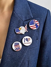  Women's Patriotic Alloy Pin Set, USA Independence Day and 250th Anniversary Pins, Red White Blue Lapel Pins for Festive, Travel, and Daily Wear