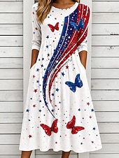 economico Abiti Giorno dell’Indipendenza-Giorno dell'Indipendenza Americana Per donna Abito Midi Abito a Tubino Vacanza Festa Casual Quotidiano Abito Estivo Abito Primaverile Vestibilità regolare Floreale Grafico Bandiera Americana Manica