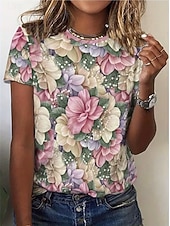  American Independence Day Women's T Shirt Print Graphic Plants Independence Day Vintage Stylish Classic Short Sleeve Crew Neck V Neck Round Neck Regular Tops Casual Daily White Orange Rose Pink