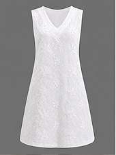 cheap White Lace Dresses-Women's Mini Dress White Lace Dress Elegant Fashion Beach Vacation Holiday Regular Fit Floral Sleeveless V Neck White Summer Spring