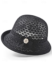 baratos Chapéus Femininos-Chapéu bucket feminino dobrável em poliéster respirável – chapéu de sol de verão com flor decorativa e pérola, multicolorido, elegante para uso externo, jardim, praia e férias.