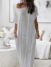 cheap Vacation Dresses-Women's Maxi Dress Casual Dress Elegant Fashion Beach Vacation Sun protection Loose Fit Plain Short Sleeve Boat Neck Yellow Purple Light Grey Summer