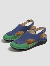 voordelige Sleehaksandalen-Damessandalen met gesloten neus in twee kleuren - comfortabele wedgehakken met uitgesneden details en geperforeerde bloemenaccenten. &amp;Verstelbare enkelgesp, ademende casual sandalen voor dagelijks