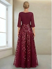voordelige Vloerlengte-A-lijn Jurken Tot de grond Maxi-jurk Moeder van de bruid jurk Lange mouw V-hals Elegant Luxueus Glitter &amp; Sprankel Formeel Bruiloft gast Formele avonden Chiffon Kant met Kralen Pailletten