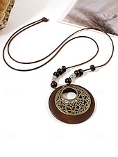 voordelige Dames ketting-Dames boho lange hangerketting - vintage hout &amp;Truienketting van legeringskralen met bladmotief &amp;Levensboom bedeltjes voor een zomervakantie aan het strand, of als casual kleding voor elke dag.