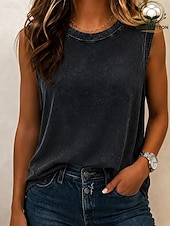 economico Serbatoio Semplice-Per donna 100% cotone Lavaggio acido Lavaggio vintage Grafico Semplice Elegante Classico Senza Maniche Girocollo Top Regolari Casuale Cenere Nero Rosso Marrone Grigio scuro Estate Primavera
