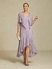 Femmes Haussements d'épaules Dentelle illusion Fleuri Élégant Basique Manche 3/4 Col ras du cou Hauts Réguliers Quotidien robe demoiselle d honneur Vêtements de vacances Lilas Été Printemps Automne