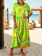 economico Arte &amp; Design Abiti-Per donna Abito Midi Vestito Casual Abito a trapezio Elegante Vacanza Spiaggia Ferie Vestibilità regolare Grafico Geometrico Mezza Manica Girocollo Blu Viola Arancione Verde Estate Primavera