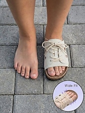 economico Infradito scivolosi-Sandali da donna beige regolabili con lacci – ciabatte a punta aperta con pianta larga e plantare sagomato, scarpe estive casual per piedi piatti &amp;piedi gonfi, comfort per tutto il giorno, viaggio