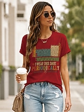  Mujer Camiseta Estampado Graphic Moda Elegante Clásico Manga Corta Cuello Barco Escote Redondo Tops largos Casual Diario Gimnasia Azul Piscina Blanco Rojo Verano Primavera
