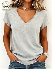 cheap Plain tee-Women's T Shirt Stylish Short Sleeve V Neck Regular Tops Casual Olive green (official brushed inner version) Grey (Official brushed inner fabric) White (official brushed inner fabric) Summer Spring