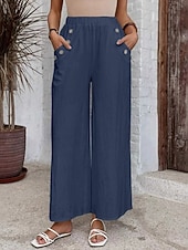 abordables Pantalones de pierna recta-Mujer Perneras anchas Chinos Corte Recto Vacaciones Moda Ropa de calle Longitud total Alta cintura Plano Bolsillo Cintura elástica Confortable Suave Cómodo Microelástico Exterior Vacaciones Calle