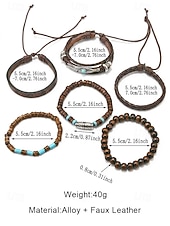 preiswerte Herrenschmuck-6-teiliges Boho-Armbandset für Herren aus Leder – Vintage-Holzperlen &amp;Armbänder mit Federanhänger aus Silberlegierung, stapelbar, für sommerlichen Strandurlaub und lässige Alltagskleidung