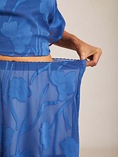  Damen Elegant Midi Mittlere Taille Röcke Blumen Geschichtet Elastischer Bund Illusionsspitze Dehnbar Täglich Valentinstag Wedgewood Sommer