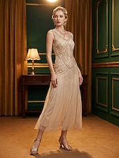 preiswerte 1920er Jahre &amp; Gatsby-Ära-Champagnerfarbene Damen-Pumps im Stil der 1920er Jahre, inspiriert von „Der große Gatsby“ – Vintage-Flapper-Tanzschuhe mit gekreuzten Riemen &amp;elegante Kitten Heels für Jazzpartys, Gatsby-Galas