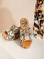 abordables Sandales à glissière-mules à talons hauts en toile léopard vintage