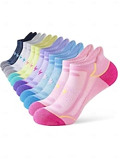 baratos Meias femininas-Meias femininas de cano curto, 6 pares, acolchoadas em algodão, para corrida, respiráveis e ideais para uso diário, academia, caminhada e fitness.