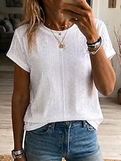  Mujer Tops de encaje Elegante Bohemia Moda Manga Corta Cuello Barco Tops regulares Casual Diario Noche Blanco Verano Primavera
