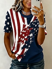 cheap Independence Day Top-American Independence Day Women's T Shirt Print Graphic Letter National Flag Vintage Stylish Classic Short Sleeve Crew Neck Regular Tops Casual Daily Weekend Blue White Red Summer Spring
