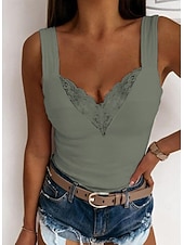 cheap Lace Tops-Women's Camisole Tank Top Going Out Tops Camis Concert Tops Black White Blue Plain Patchwork Lace Trims Sleeveless Party Daily Basic Sexy Sweetheart Regular S