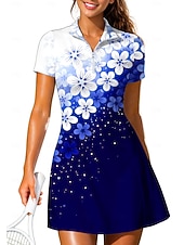 abordables Robe de tennis pour femmes-Femmes Dégradé Floral Robe de tennis tenue de sport Manche Courte Floral Imprimé Respirant Tennis Le golf Badminton Col Col Polo Robe Noir avec blanc Rouge bleu marine Vêtements de tennis