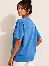  Per donna 100% cotone T-shirt ricamata Floreale Grafico Vintage Classico Casual Manica Corta Girocollo Top Regolari Casuale Quotidiano Weekend Blu Estate Primavera