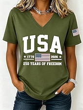 cheap Independence Day Top-American Independence Day Women's T Shirt Print Graphic Letter American Flag Vintage Stylish Classic Short Sleeve V Neck Regular Tops Casual Daily Black Red Green Summer Spring