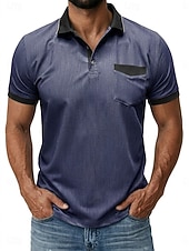 ieftine Polo clasic pentru bărbați-Bărbați Tricouri polo Camasa de blugi Casual Stradă Rever Guler polo cu nervuri Manșon scurt De Bază Modern Simplu Buzunar Bloc de Culoare Vară Primăvară Fit regulat Albastru piscină Negru