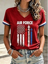  American Independence Day Women's T Shirt Print Graphic American Flag Vintage Stylish Classic Short Sleeve V Neck Regular Tops Casual Daily Blue White Red Summer Spring Fall Winter