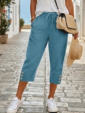 economico Pantaloni a gamba dritta-Per donna Pantaloni capri Moda Casual Quotidiano Casual / Sportivo Lunghezza al polpaccio Misura del girovita medio Semplice Traspirante Inelastico Casuale Quotidiano Vacanza Blu Nero Bianco Blu