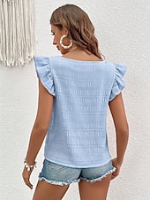 cheap Plain Blouses-Women's Blouse Solid Color Vintage Stylish Casual Short Sleeve Square Neck Regular Tops Casual Daily Blue White Pink Red Purple Summer Spring