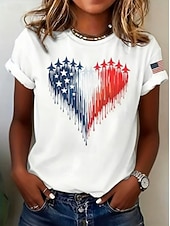 abordables Día de la Independencia Top-día de la independencia americana Mujer Camiseta Estampado Graphic Bandera Letra Vintage Moda Elegante Manga Corta Cuello Barco Escote Redondo Tops largos Casual Diario Fin de semana Blanco Blanco 2