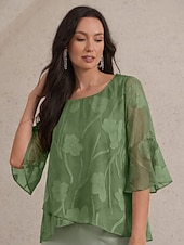 ieftine Bluze elegante-Pentru femei Cămașă din dantelă Bluză Topuri imbracate Topuri din șifon Tiv Asimetric Culoare solidă Floral Grafic Elegant Stilat De Bază Manșon Jumate Cu Mâneci Largi Bateau Topuri lungi Zilnic