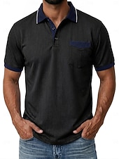 ieftine Polo clasic pentru bărbați-Bărbați Tricouri polo Camasa de blugi Casual Stradă Rever Guler polo cu nervuri Manșon scurt De Bază Modern Simplu Buzunar Bloc de Culoare Vară Primăvară Fit regulat Albastru piscină Negru