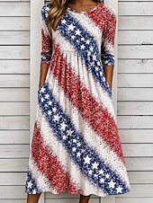 economico Abiti Giorno dell’Indipendenza-Giorno dell'Indipendenza Americana Per donna Abito Midi Abito a Tubino Vacanza Festa Casual Quotidiano Abito Estivo Abito Primaverile Vestibilità regolare Floreale Grafico Bandiera Americana Manica
