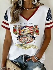  Amerikansk uavhengighetsdag Dame T skjorte Trykt mønster Grafisk Bokstaver Amerikansk flagg Stilfull Klassisk Fritid Kortermet V-hals Vanlige topper Avslappet Daglig Blå Hvit Sommer Vår