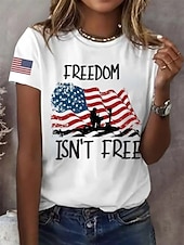 cheap Independence Day Top-American Independence Day Women's T Shirt Print Graphic Flag Letter Vintage Fashion Stylish Short Sleeve Crew Neck Round Neck Long Tops Casual Daily Weekend White White 2 White 3 Summer Spring Fall