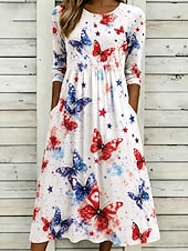 economico Abiti Giorno dell’Indipendenza-Giorno dell'Indipendenza Americana Per donna Abito Midi Abito a Tubino Vacanza Festa Casual Quotidiano Abito Estivo Abito Primaverile Vestibilità regolare Floreale Grafico Bandiera Americana Manica