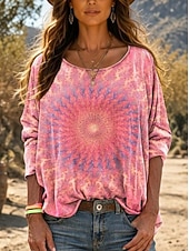 economico Tops Boho-Per donna Camicia Boho Blusa Patchwork Stampato Grafico Vintage Elegante Classico Manica Lunga Girocollo Top Regolari Quotidiano Ferie Uscire Cachi Rosa Vino Blu marino Primavera Autunno