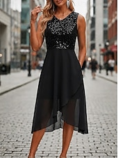 preiswerte Chiffonkleider-Damen Midikleid Chiffonkleid Paillettenkleid Cocktailkleid Elegant Mode Modern Urlaub Party Wochenende Normale Passform Blumen Ärmellos V Ausschnitt Schwarz Rosa Rote Grün Sommer Frühling