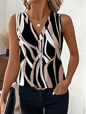 cheap Graphic Tank-Women's Tank Top Graphic Geometric Abstract Elegant Vintage Stylish Sleeveless V Neck Crop Tops Beach Wedding Casual Daily Blue White / Black White Light Green Brown Summer Spring
