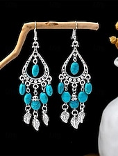 preiswerte Damen Ohrringe-Statement-Ohrringe aus türkisfarbener Legierung im Boho-Stil für Damen, vielseitig kombinierbar, übergroße Hängeohrringe für Strandurlaub, Sommerreisen und den Alltag.