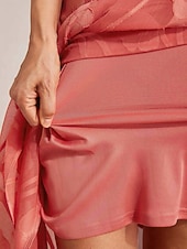  Damen Maxikleid Chiffonkleid Elegant Blumen Ärmellos U-Ausschnitt Koralle Rot