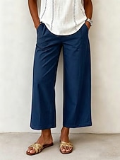 cheap Wide Leg &amp; High Waisted-Women's Wide Leg Trousers Casual Pants Vacation Fashion Streetwear Full Length High Waist Plain Pocket Elastic Waist Comfortable Breathable Inelastic Daily Vacation Street Light Gray Dark Grey Black