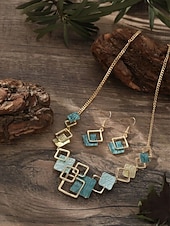 cheap Women's Necklace-Women's Bohemian Geometric Square Jewelry Set, Gold Alloy Enamel Necklace &amp; Drop Earrings, Colorful Modern Statement Accessories for Vacation, Travel and Daily Casual Wear