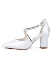 preiswerte Pumps mit Blockabsatz-Smaragdgrüne Satin-Pumps mit Blockabsatz – elegante Schuhe mit Strassriemen für Cocktailpartys und Abendveranstaltungen