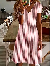 economico Abito a Strisce e Geometrico-Per donna Abito al ginocchio Vestito Casual Abito a righe Abito a trapezio Elegante Moda Moderno Quotidiano Vacanza Vestibilità regolare A righe Manica Corta Scollo a V Blu Giallo Rosso Verde Estate